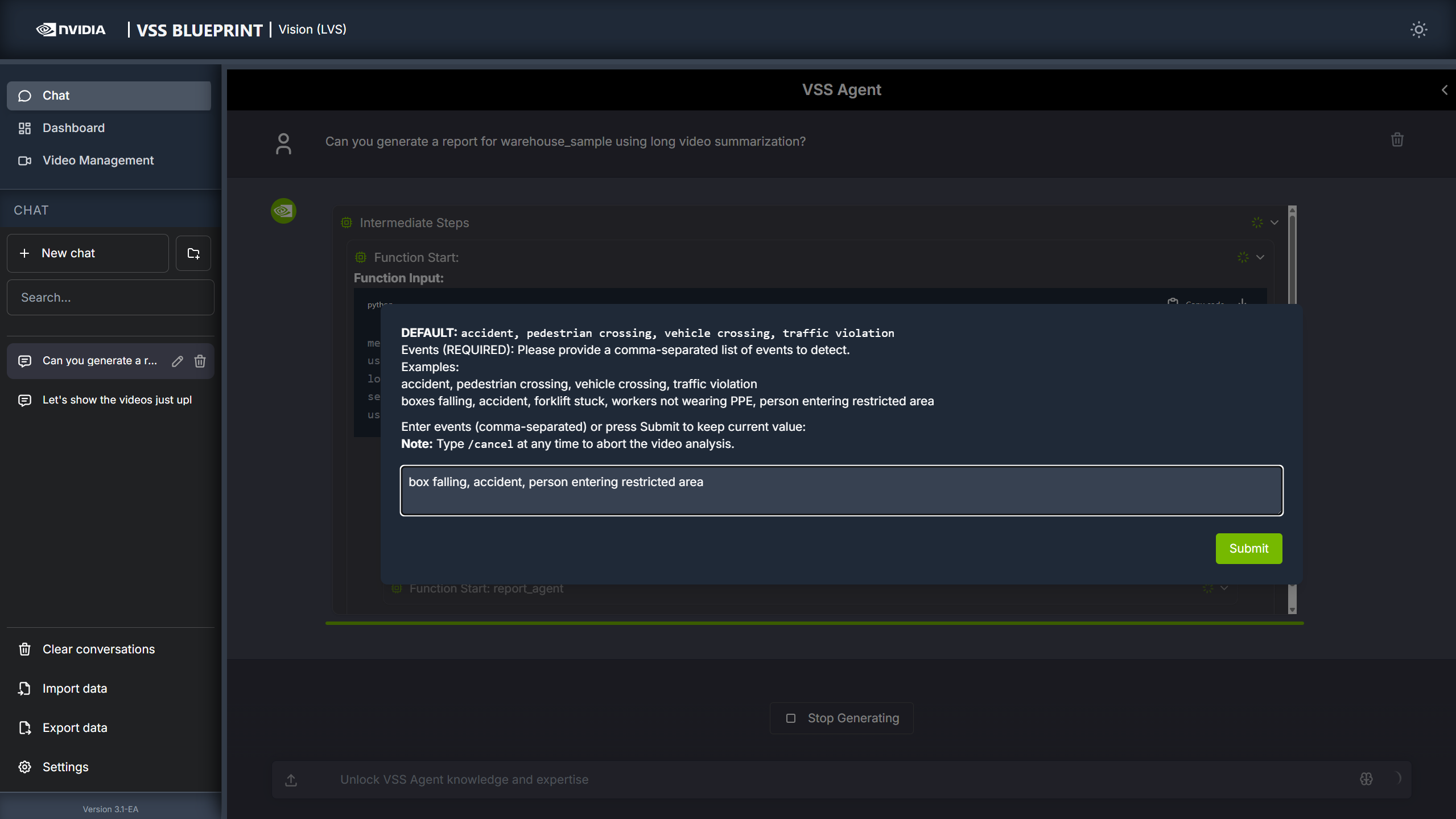Pop-up for events input