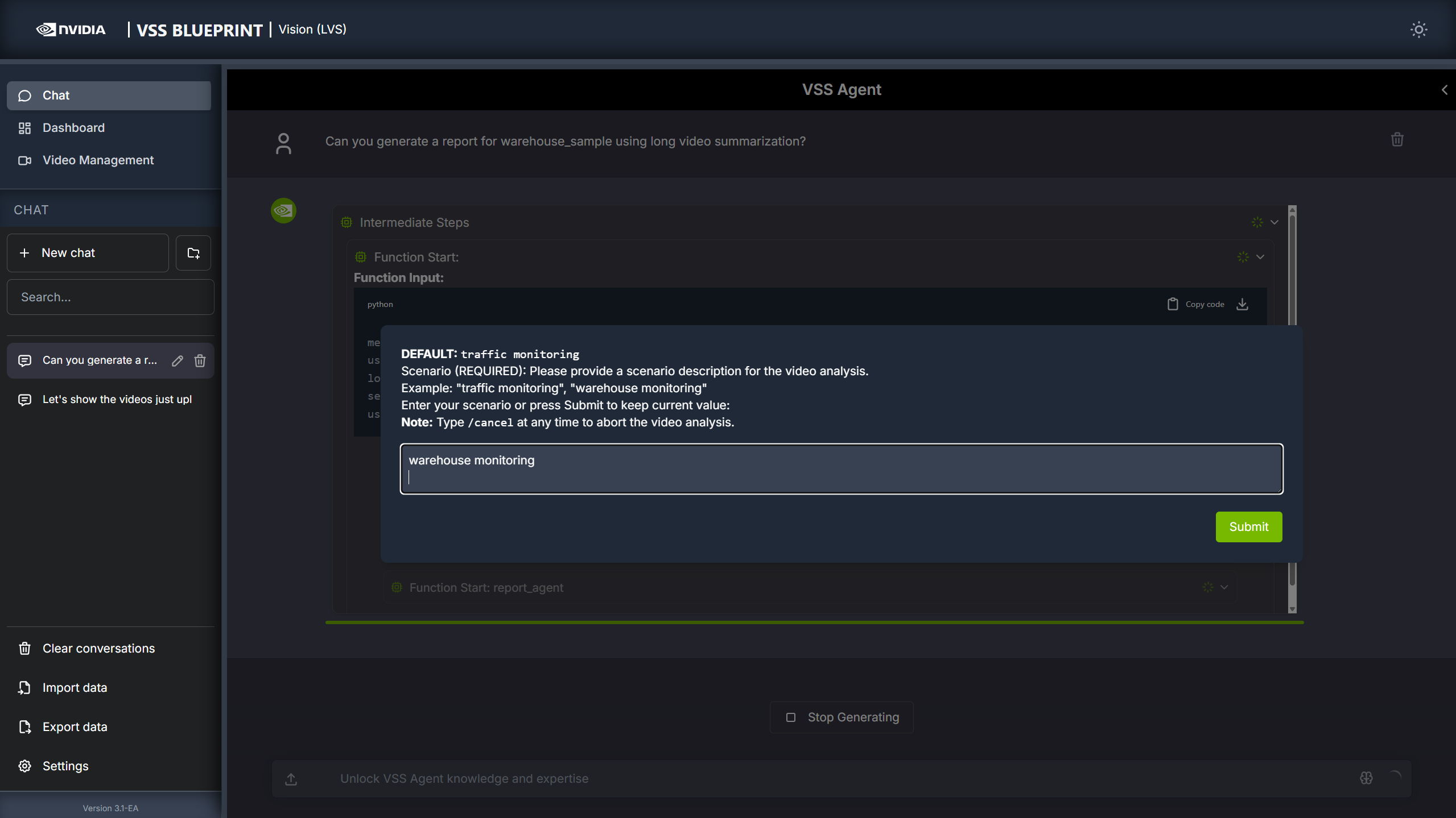 Pop-up for scenario input